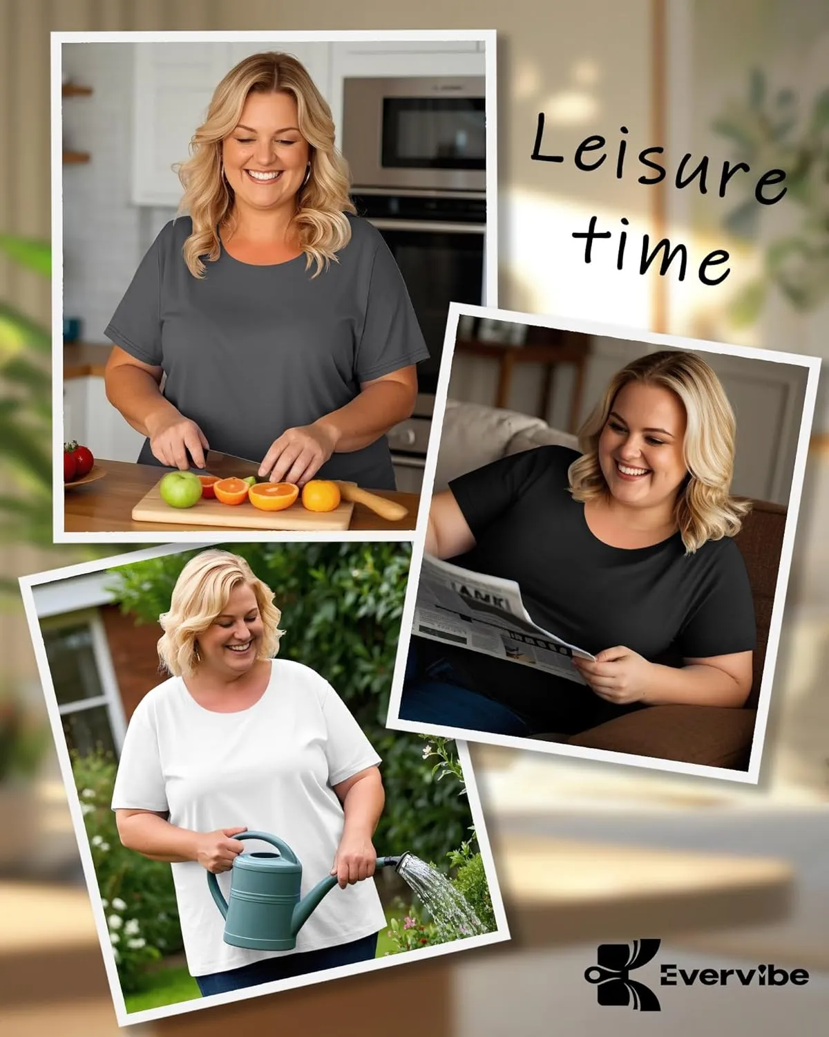 3 Pack Women's Plus Size Cotton Shirts, Scoop Neck Short Sleeve Casual Tops Summer Basic Tunic Tees