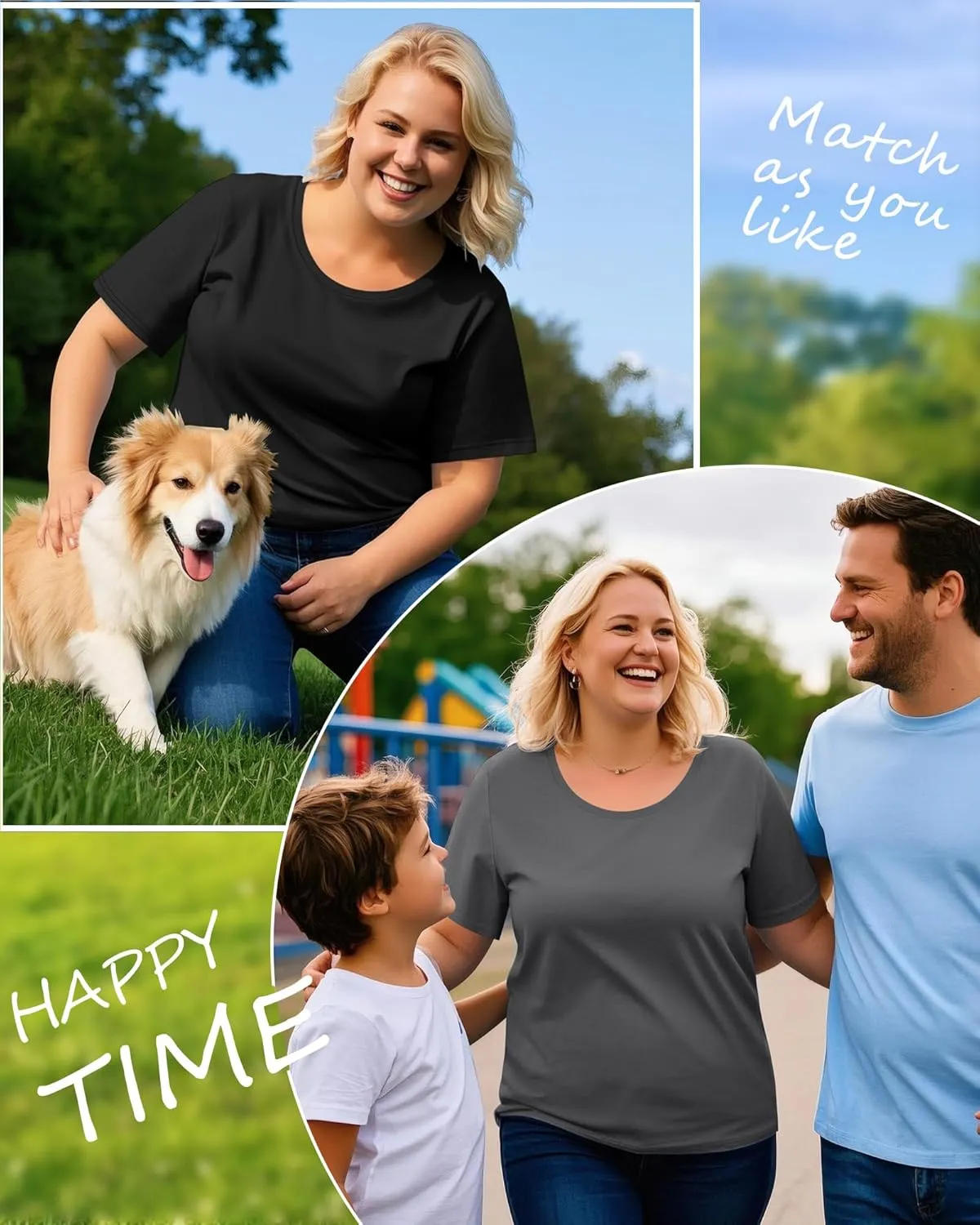 3 Pack Women's Plus Size Cotton Shirts, Scoop Neck Short Sleeve Casual Tops Summer Basic Tunic Tees