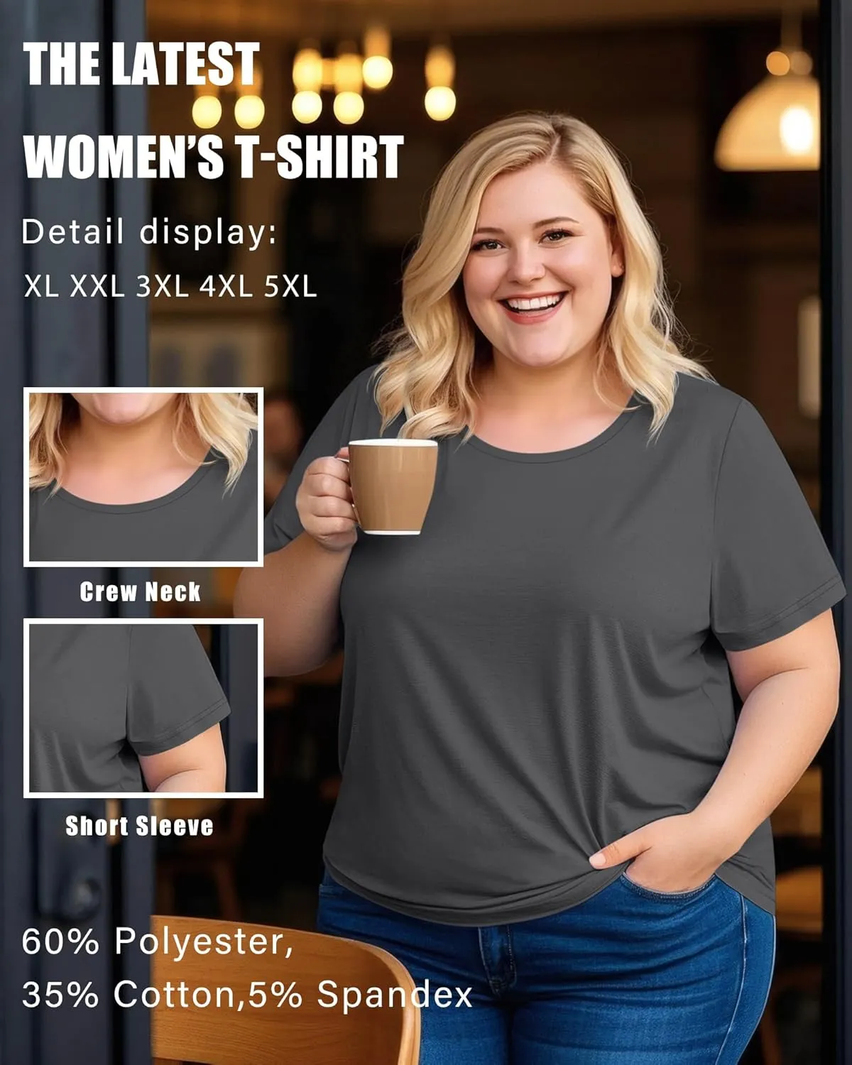 3 Pack Women's Plus Size Cotton Shirts, Scoop Neck Short Sleeve Casual Tops Summer Basic Tunic Tees