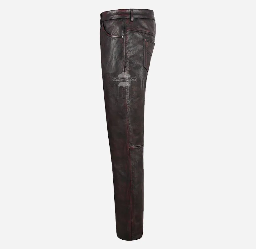 501 Leather Jeans For Men's Biker Style Vintage Waxed Leather Pants