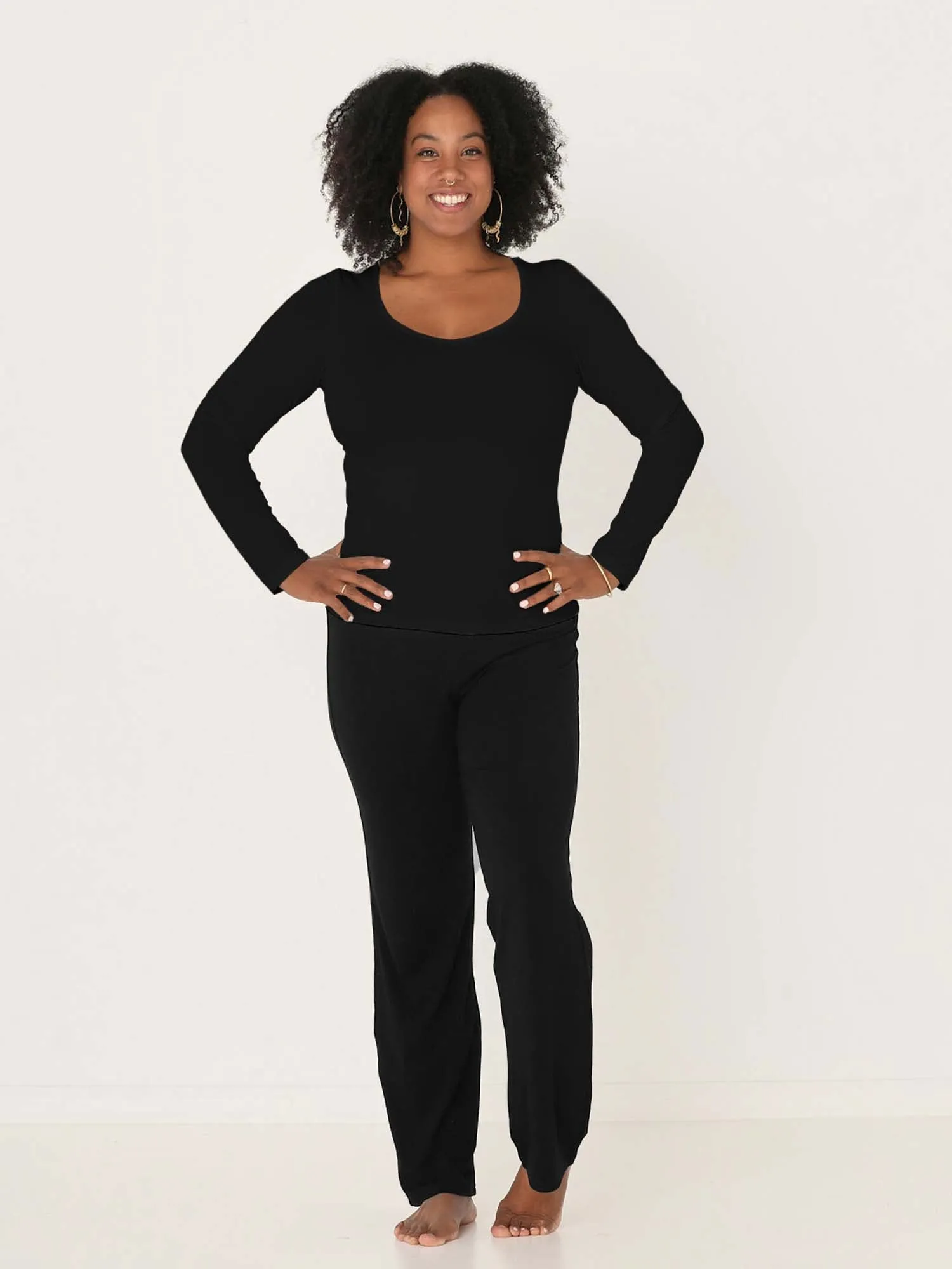 Bamboo V Neck L/S Tee - Black