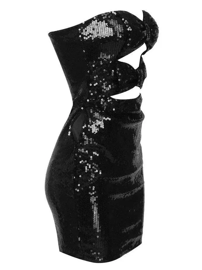 Black Sequin-Embellished Strapless Mini Dress