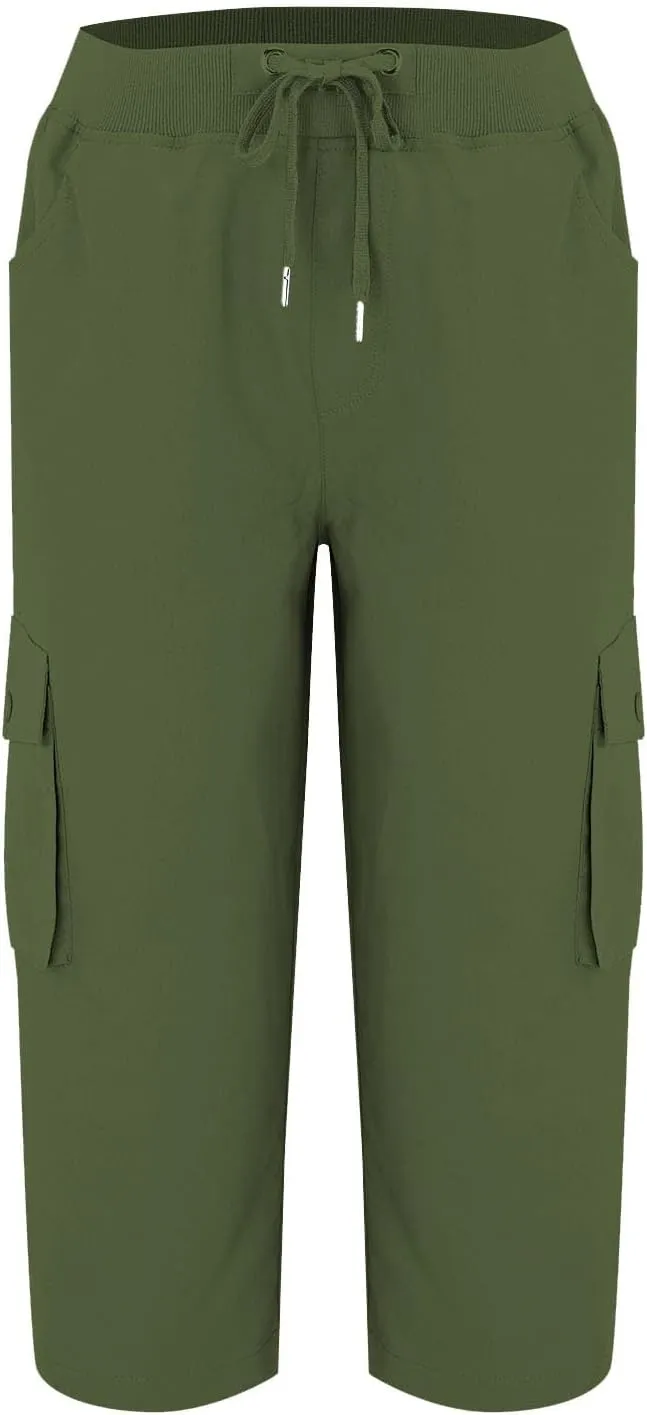 Cargo Capris for Women Casual Summer Drawstring Waisted Hiking Jogger Capris Dressy Lightweight Loose Fit Cargo Pants