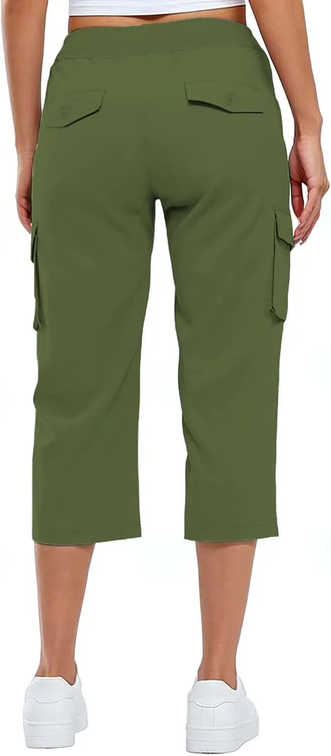 Cargo Capris for Women Casual Summer Drawstring Waisted Hiking Jogger Capris Dressy Lightweight Loose Fit Cargo Pants