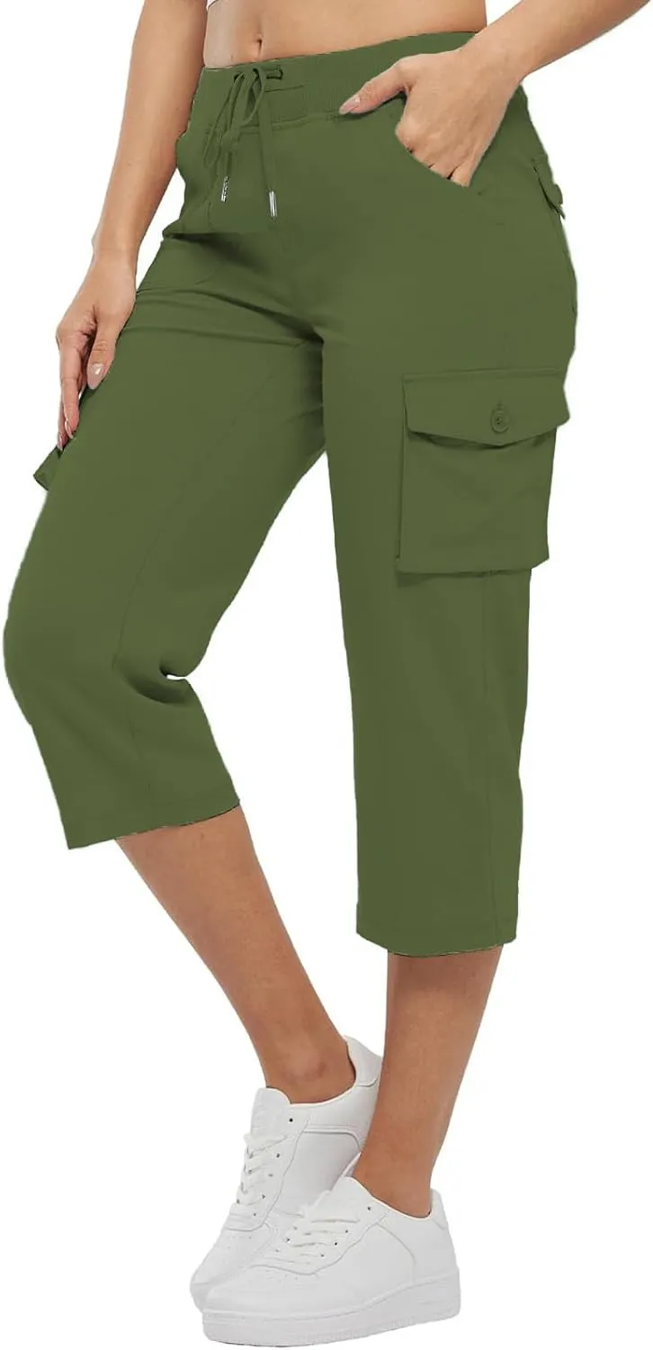 Cargo Capris for Women Casual Summer Drawstring Waisted Hiking Jogger Capris Dressy Lightweight Loose Fit Cargo Pants