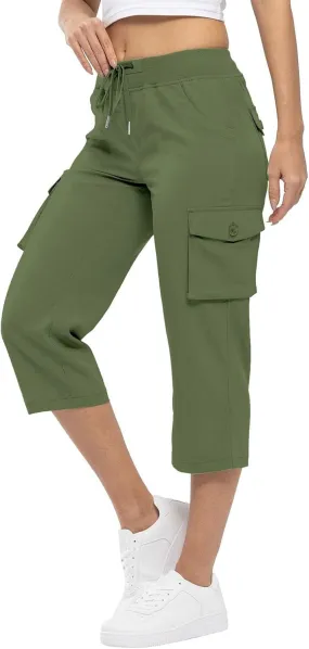 Cargo Capris for Women Casual Summer Drawstring Waisted Hiking Jogger Capris Dressy Lightweight Loose Fit Cargo Pants