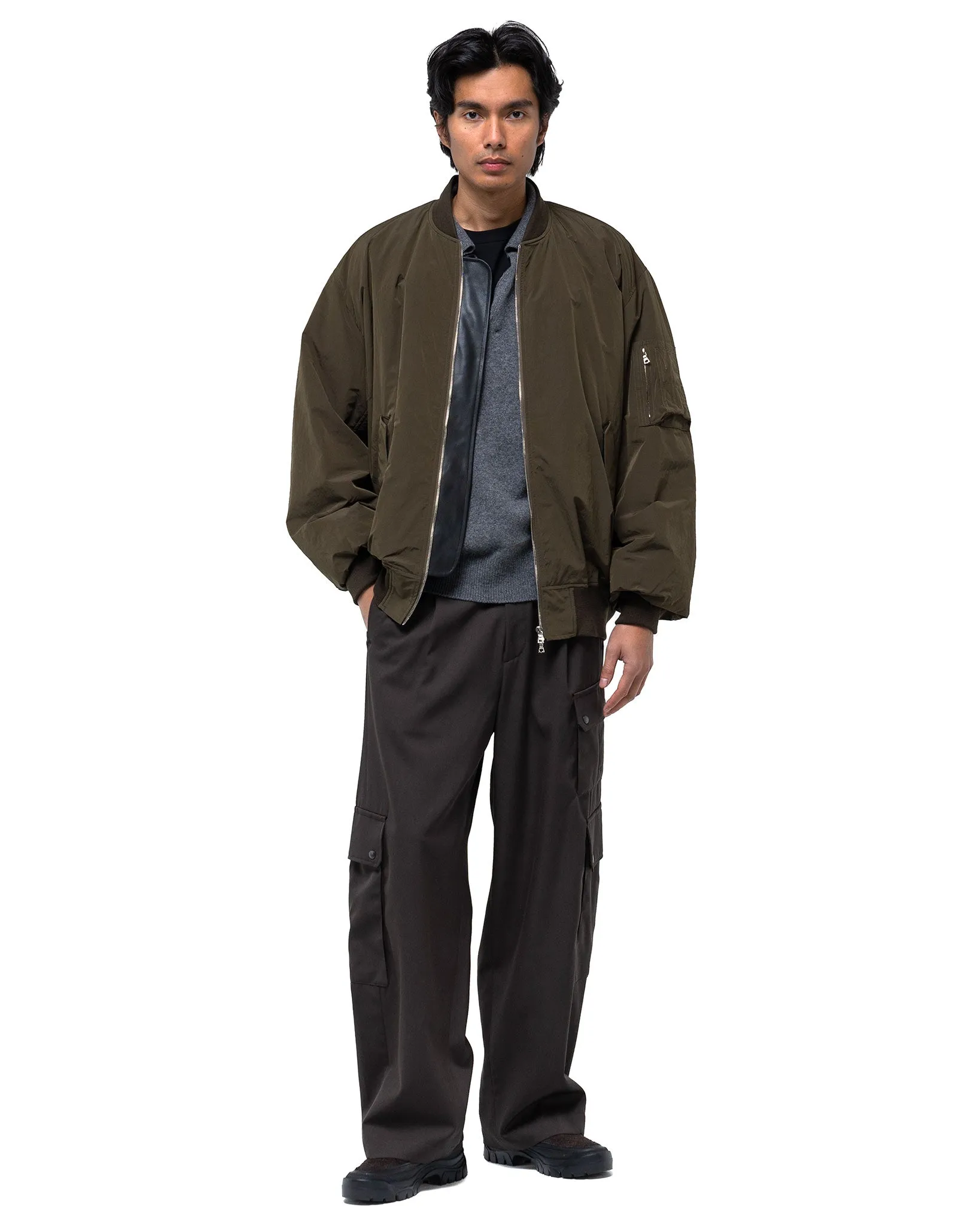 Cargo Pocket Wide Easy Trousers Grey Khaki