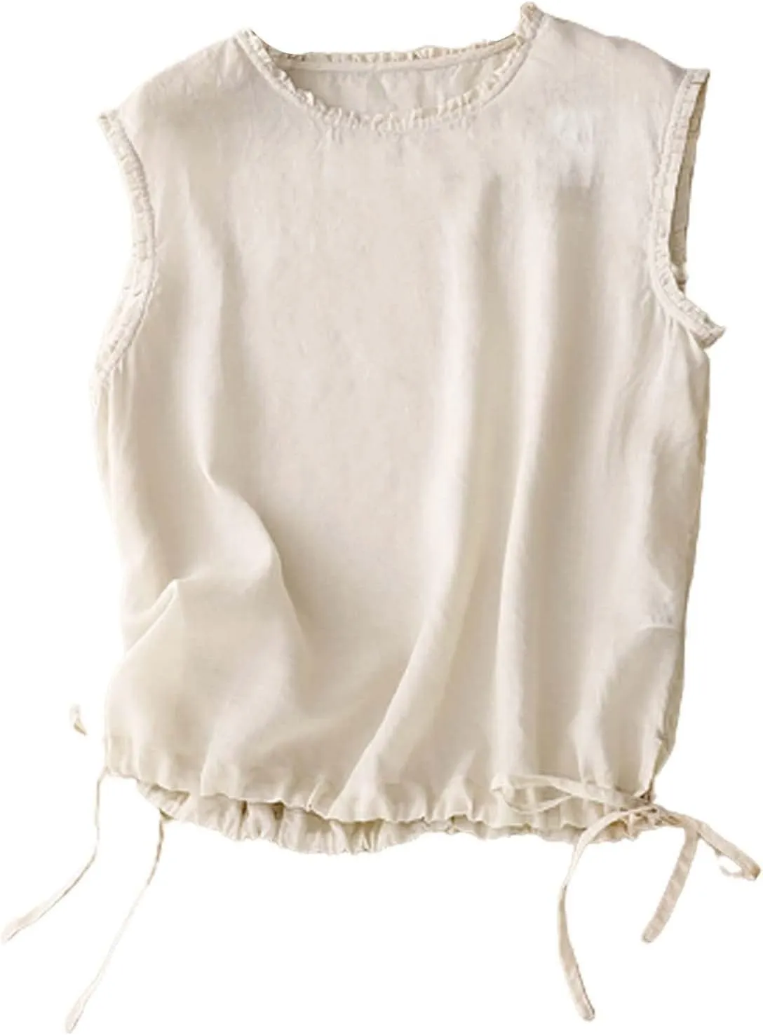 Cotton Linen Tank Tops for Womens Summer Sleeveless Crewneck Vest Casual Solid Color Loose Basic Crop Blouse Shirt