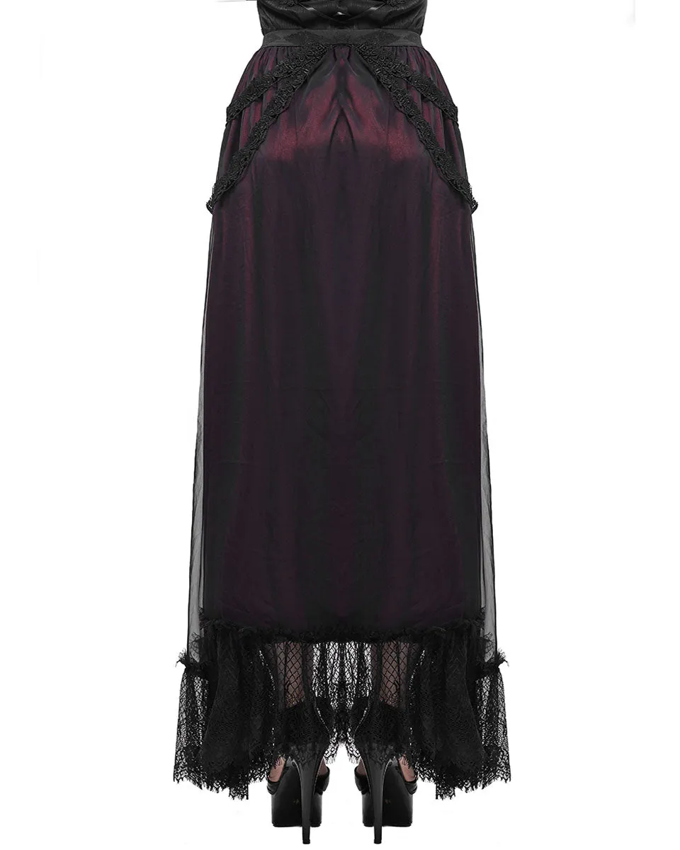 Devil Fashion Gothic Courtesan Layered Bustle Skirt - Red & Black