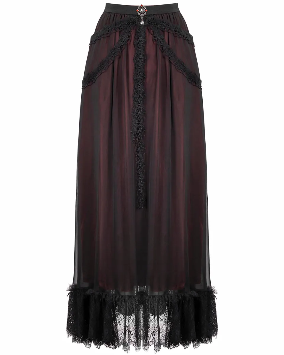Devil Fashion Gothic Courtesan Layered Bustle Skirt - Red & Black
