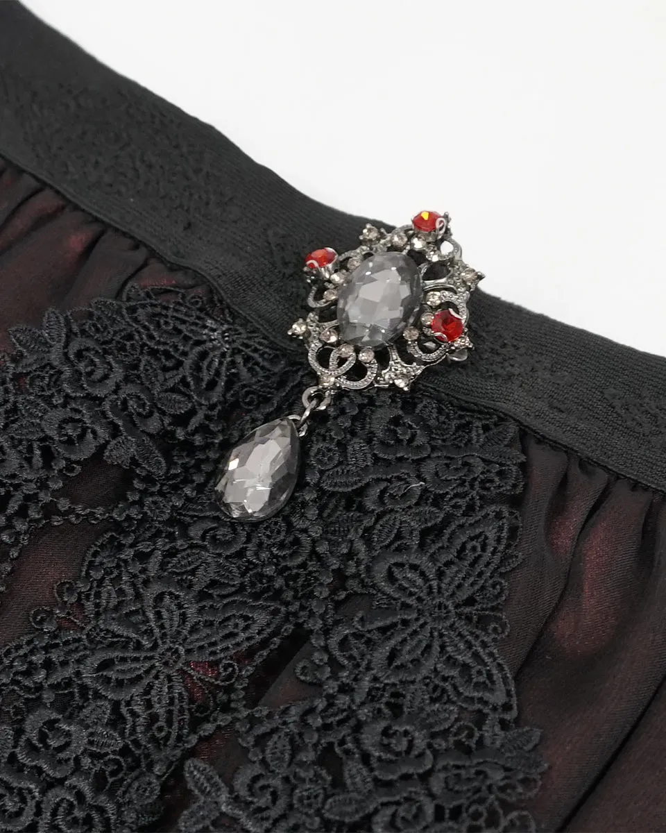 Devil Fashion Gothic Courtesan Layered Bustle Skirt - Red & Black