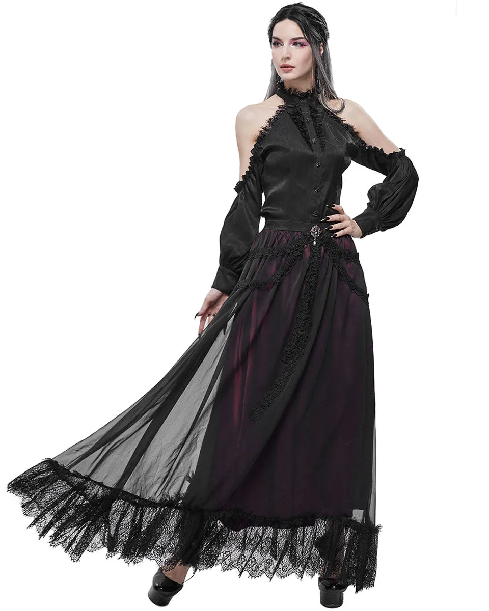 Devil Fashion Gothic Courtesan Layered Bustle Skirt - Red & Black