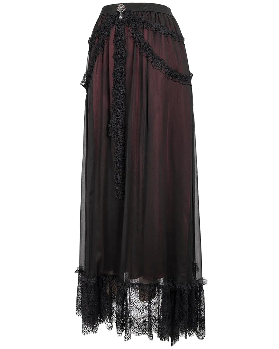 Devil Fashion Gothic Courtesan Layered Bustle Skirt - Red & Black