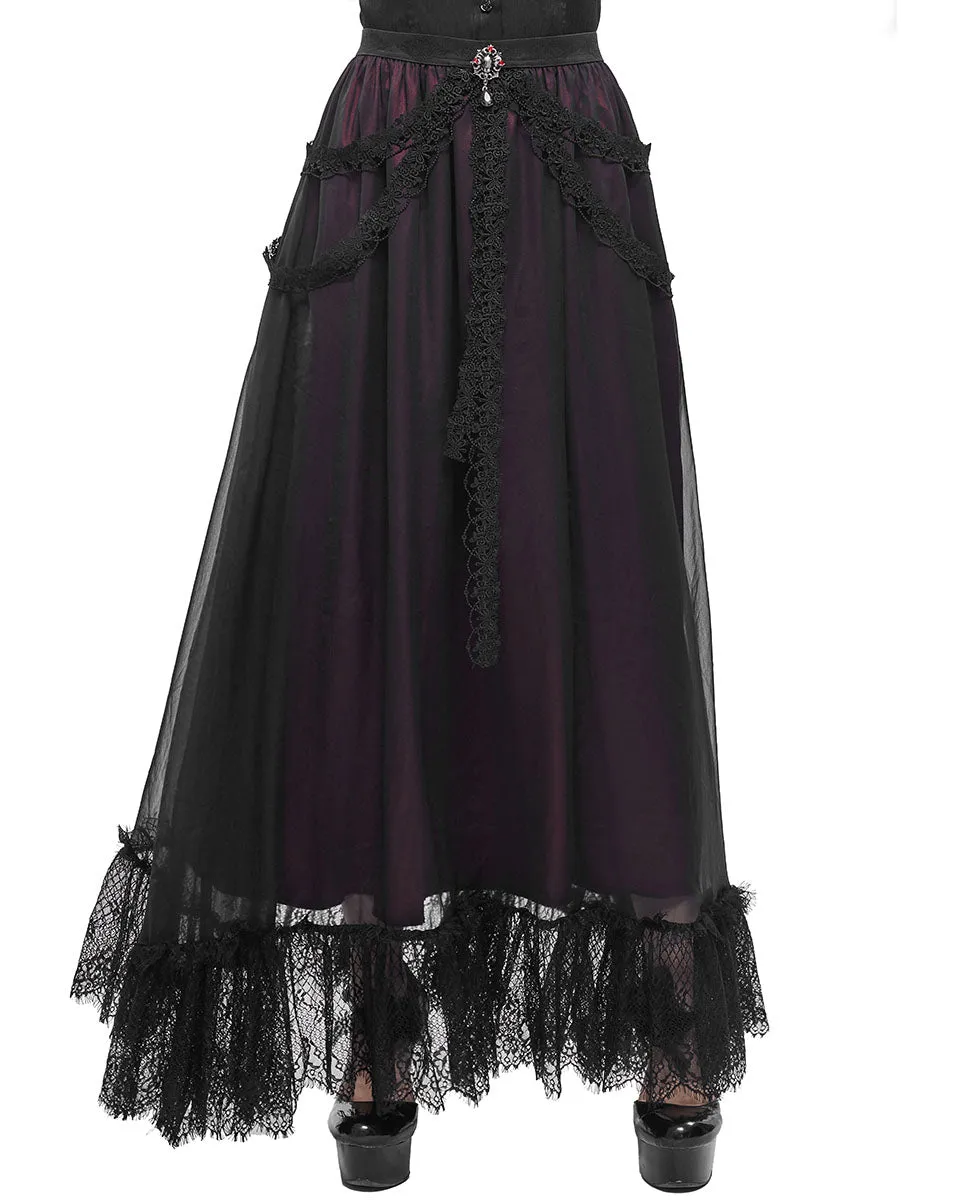 Devil Fashion Gothic Courtesan Layered Bustle Skirt - Red & Black