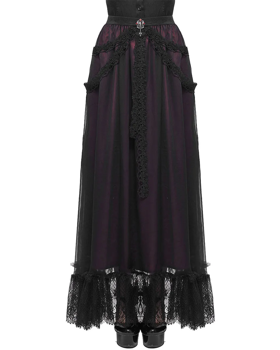 Devil Fashion Gothic Courtesan Layered Bustle Skirt - Red & Black