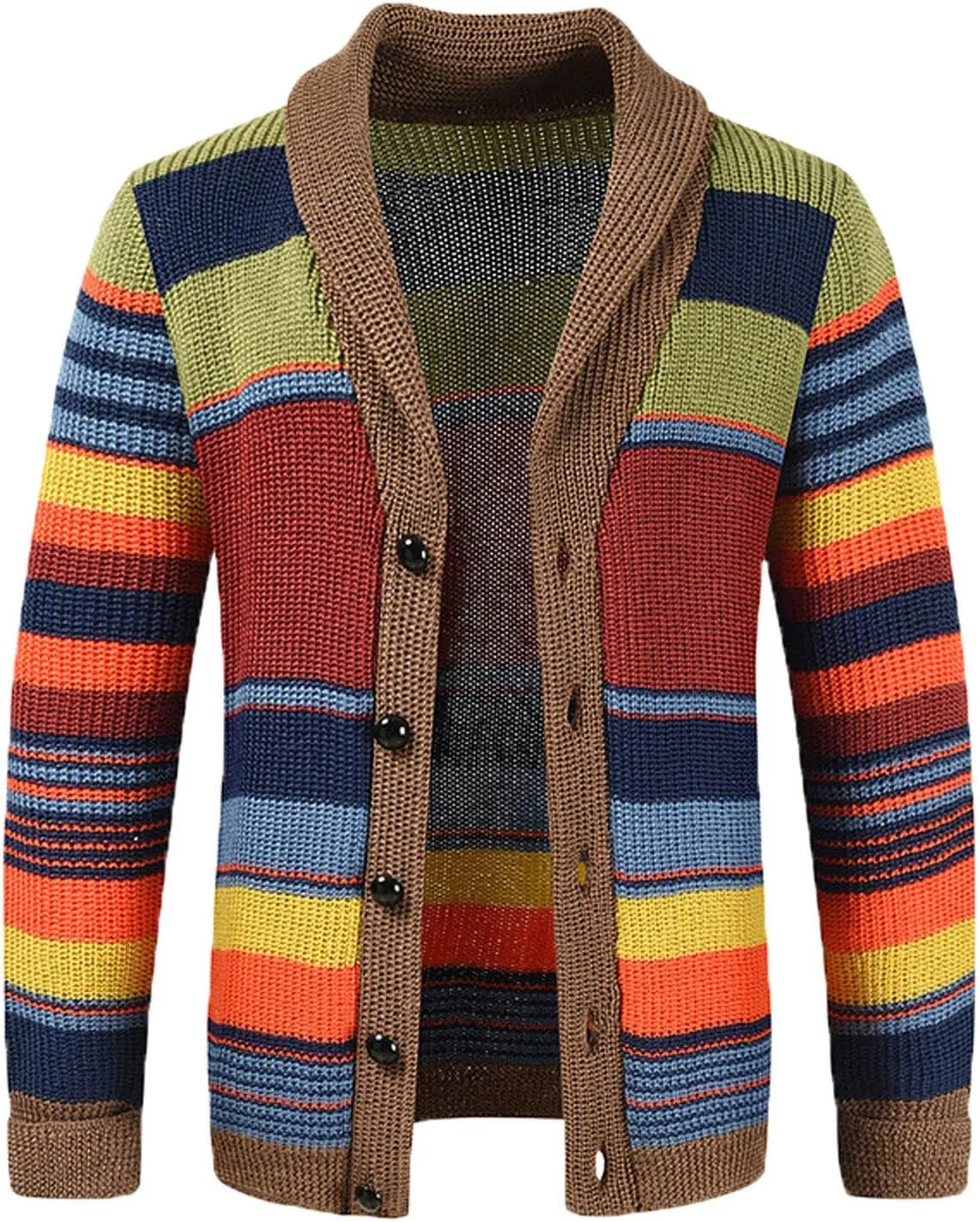 Dgoopd Cardigan Sweaters for Men Color Block Cable Knit Sweater Button Down Open Front Cardigan Casual Outwear with Pockets