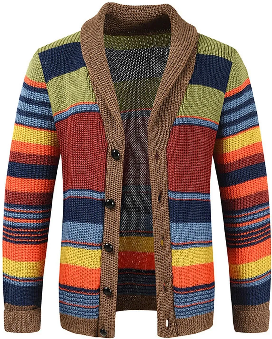 Dgoopd Cardigan Sweaters for Men Color Block Cable Knit Sweater Button Down Open Front Cardigan Casual Outwear with Pockets
