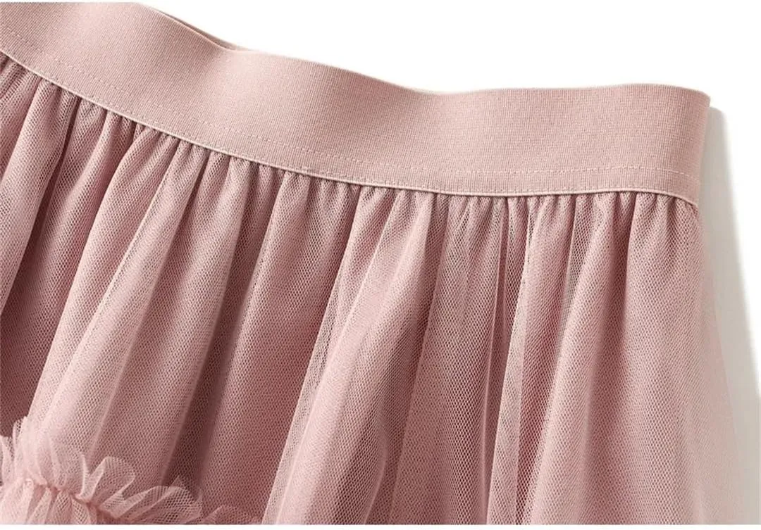 Fashionable Tiered Tulle Maxi Skirt for Women Elegant A Line High Waist Mesh Long Skirt Female