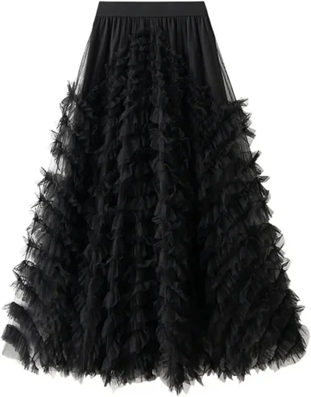 Fashionable Tiered Tulle Maxi Skirt for Women Elegant A Line High Waist Mesh Long Skirt Female