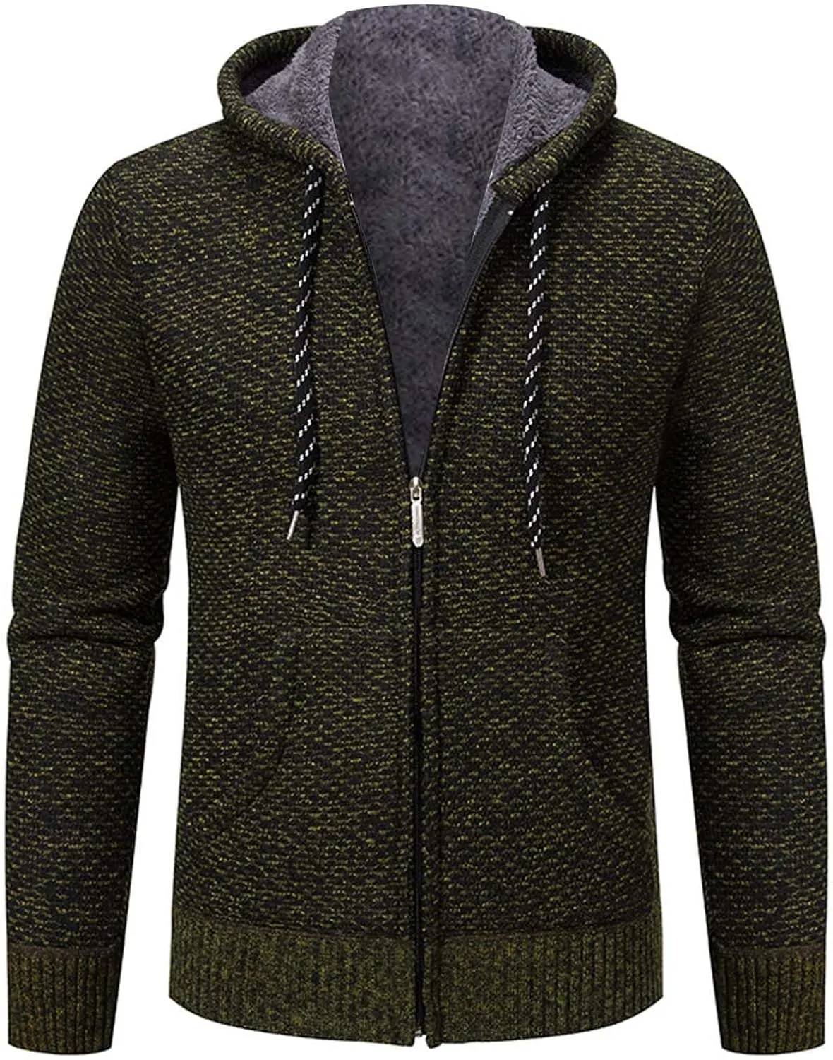 Hoodies for Men Zip up Casual Long Sleeve Fleece Lined Knit Cardigan Sweater Lightweight Jacket with Pockets