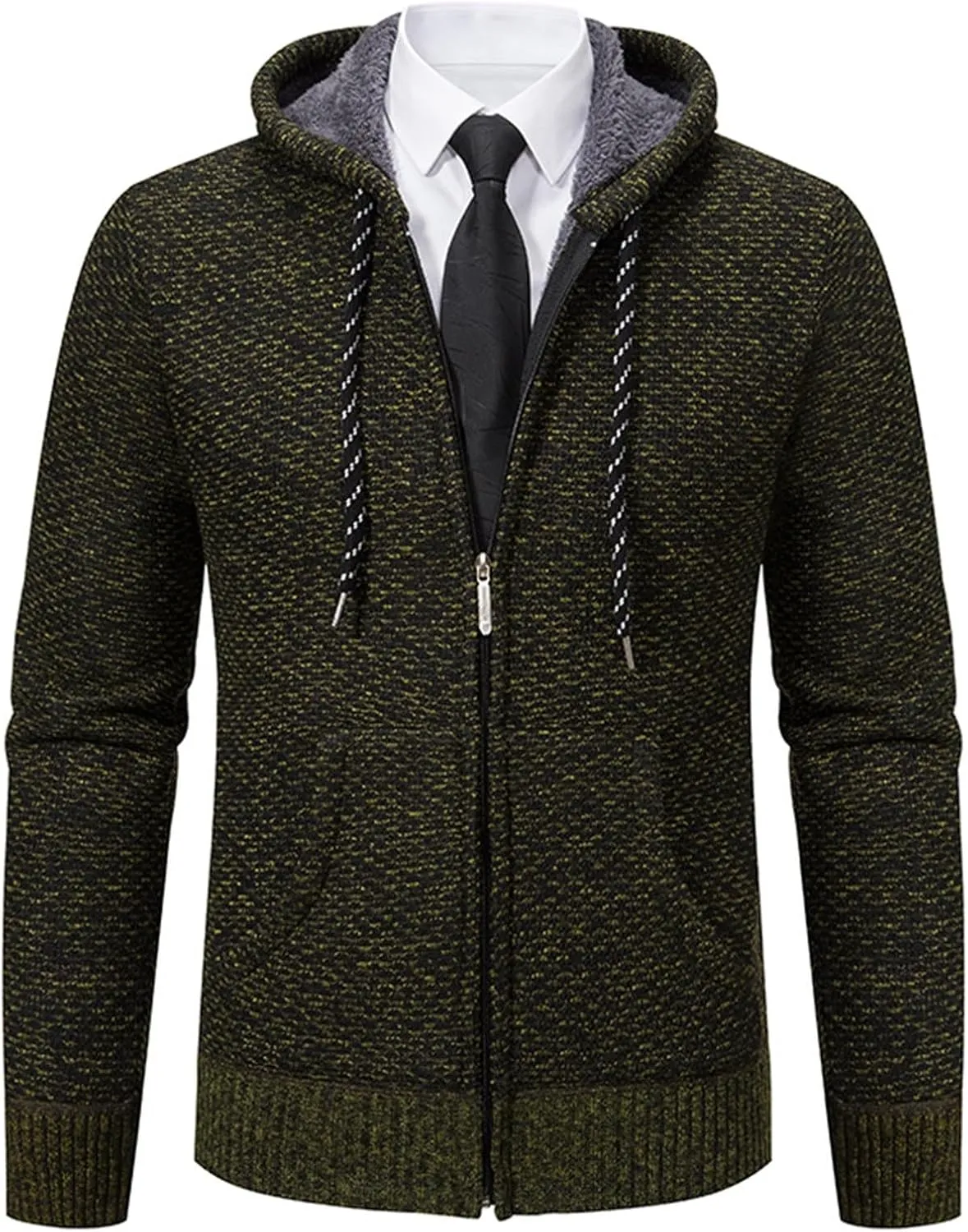 Hoodies for Men Zip up Casual Long Sleeve Fleece Lined Knit Cardigan Sweater Lightweight Jacket with Pockets