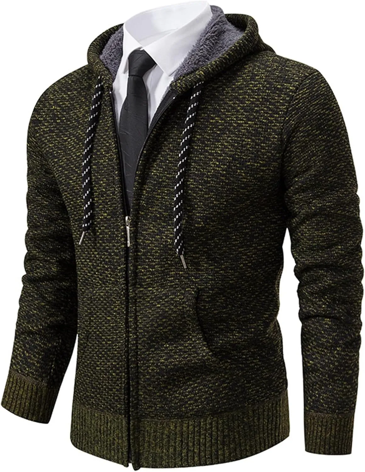 Hoodies for Men Zip up Casual Long Sleeve Fleece Lined Knit Cardigan Sweater Lightweight Jacket with Pockets