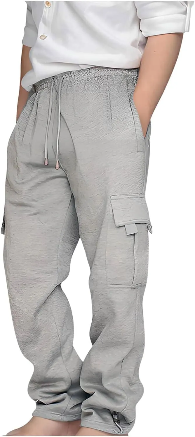 Kids Boys Cargo Sweatpants Toddler Boys' Casual Drawstring Elastic Waist Sweat Pants Baggy Sweatpants 1Pcs Set
