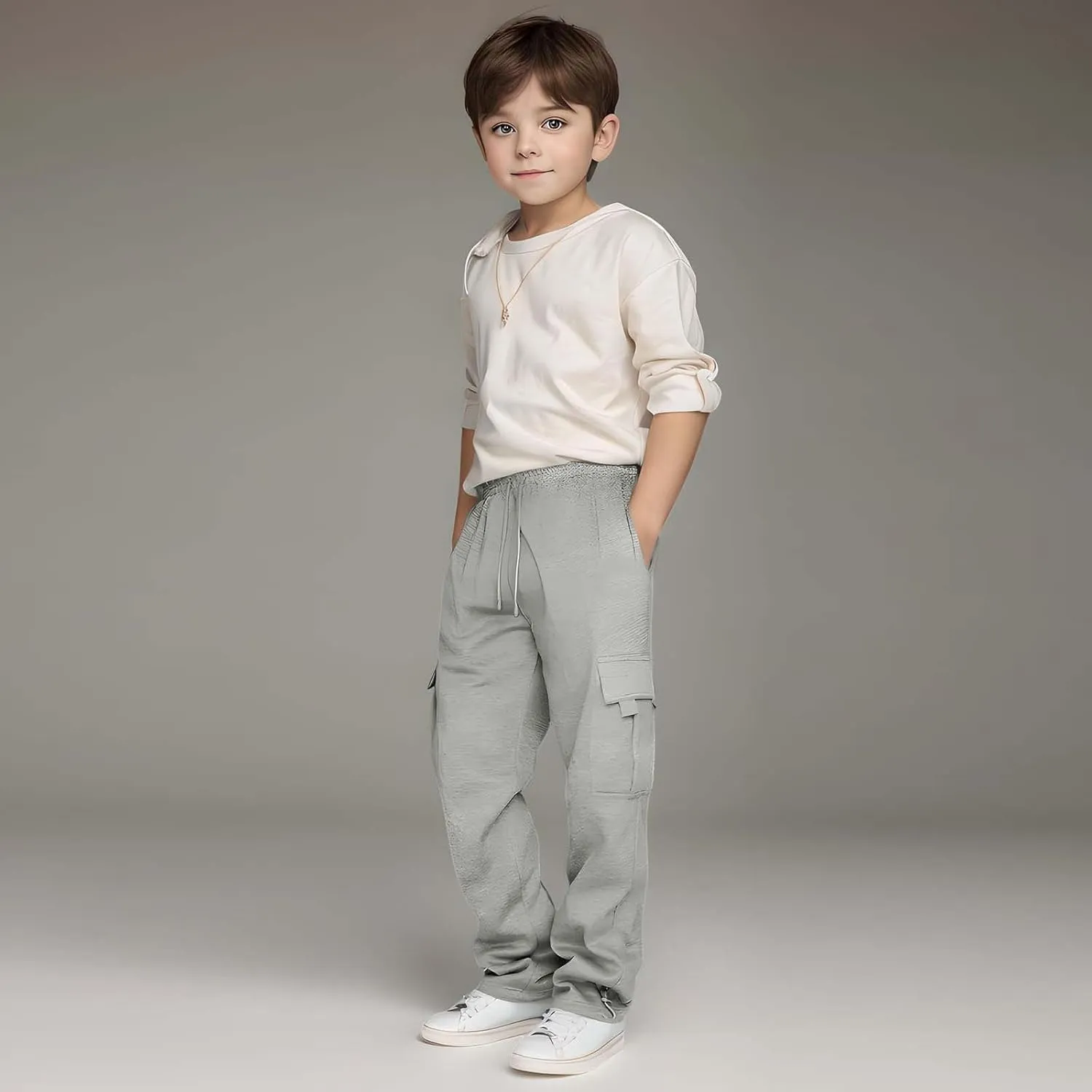 Kids Boys Cargo Sweatpants Toddler Boys' Casual Drawstring Elastic Waist Sweat Pants Baggy Sweatpants 1Pcs Set