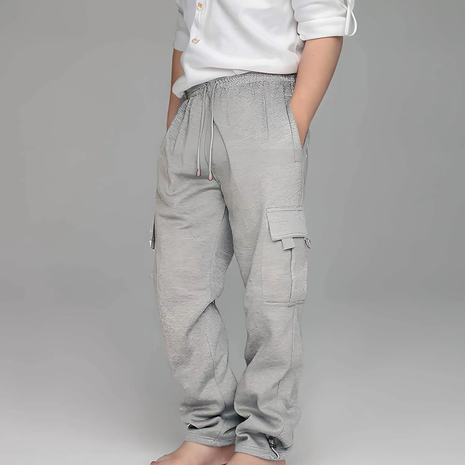 Kids Boys Cargo Sweatpants Toddler Boys' Casual Drawstring Elastic Waist Sweat Pants Baggy Sweatpants 1Pcs Set