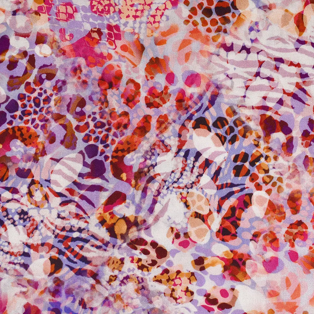 Layered Animal Print Digital Print Rayon Challis Lavender/Coral