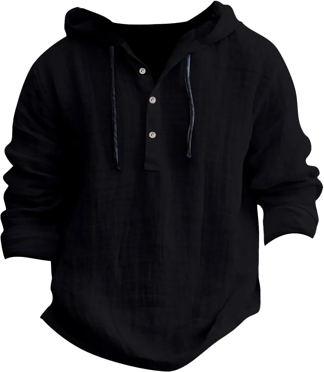 Linen Shirts for Men Lightweight Button Up Long Sleeve Shirts with Hood Loose Fit Breathable Boho Beach Linen Hoodie
