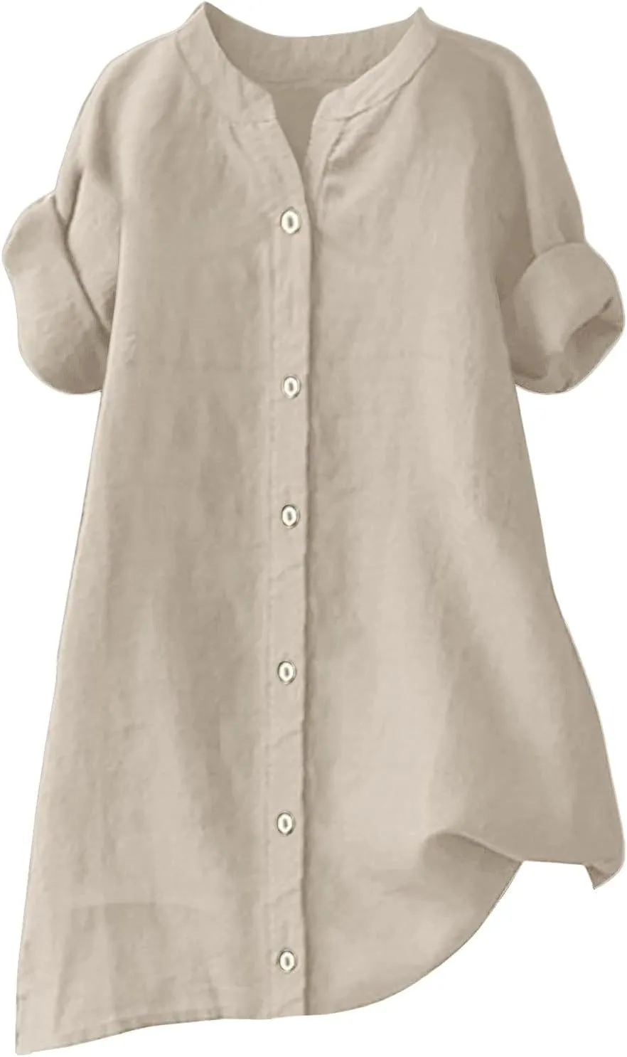 Linen Shirts for Women Button Down Shirts Short Sleeve Cotton Collared V Neck Solid Casual Blouses with Pocket