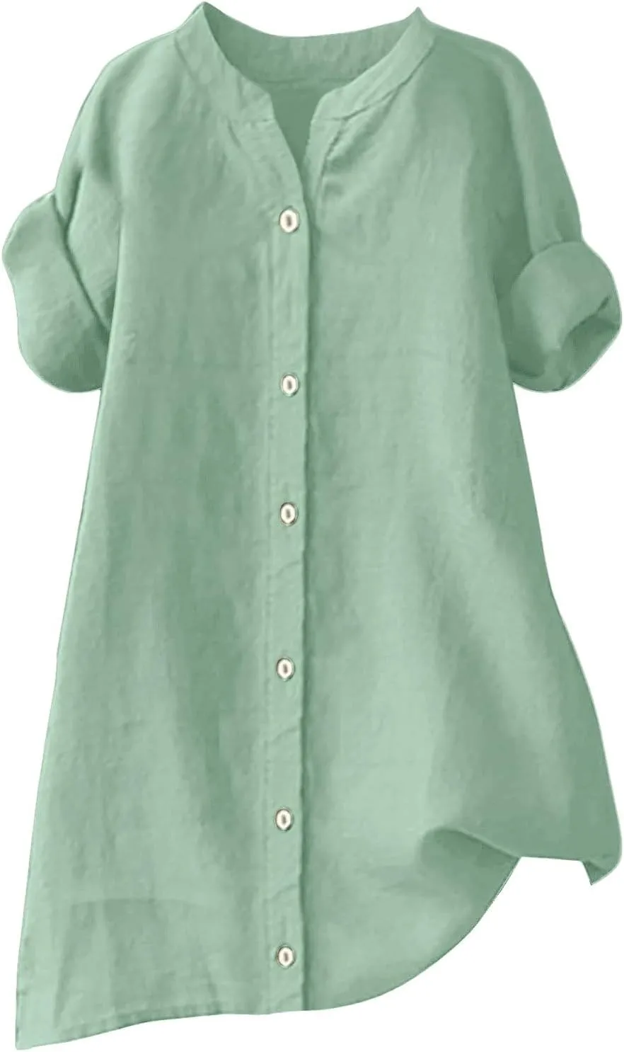 Linen Shirts for Women Button Down Shirts Short Sleeve Cotton Collared V Neck Solid Casual Blouses with Pocket