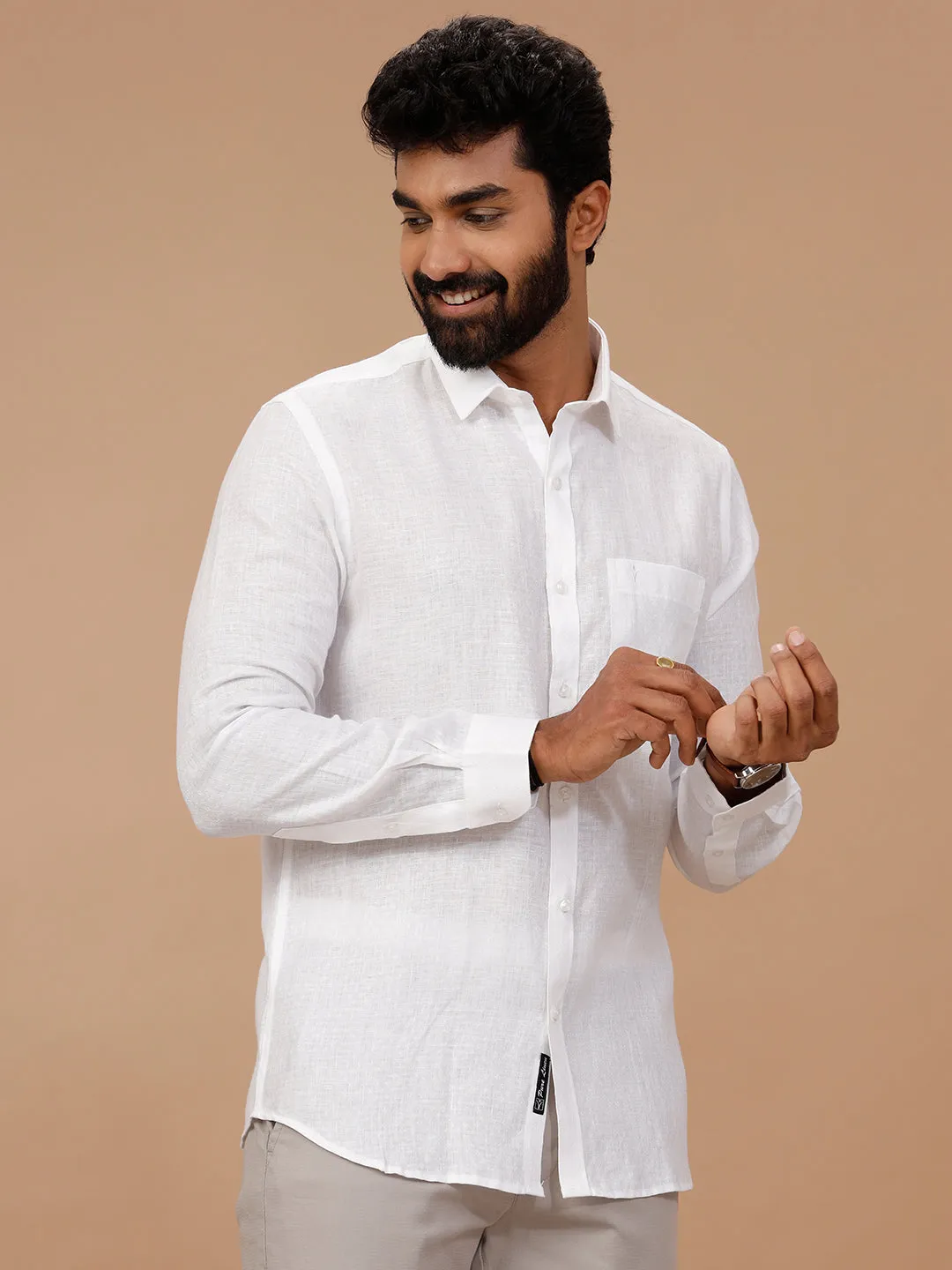 Men 100% Pure Linen Self Design White Shirt 1544JF