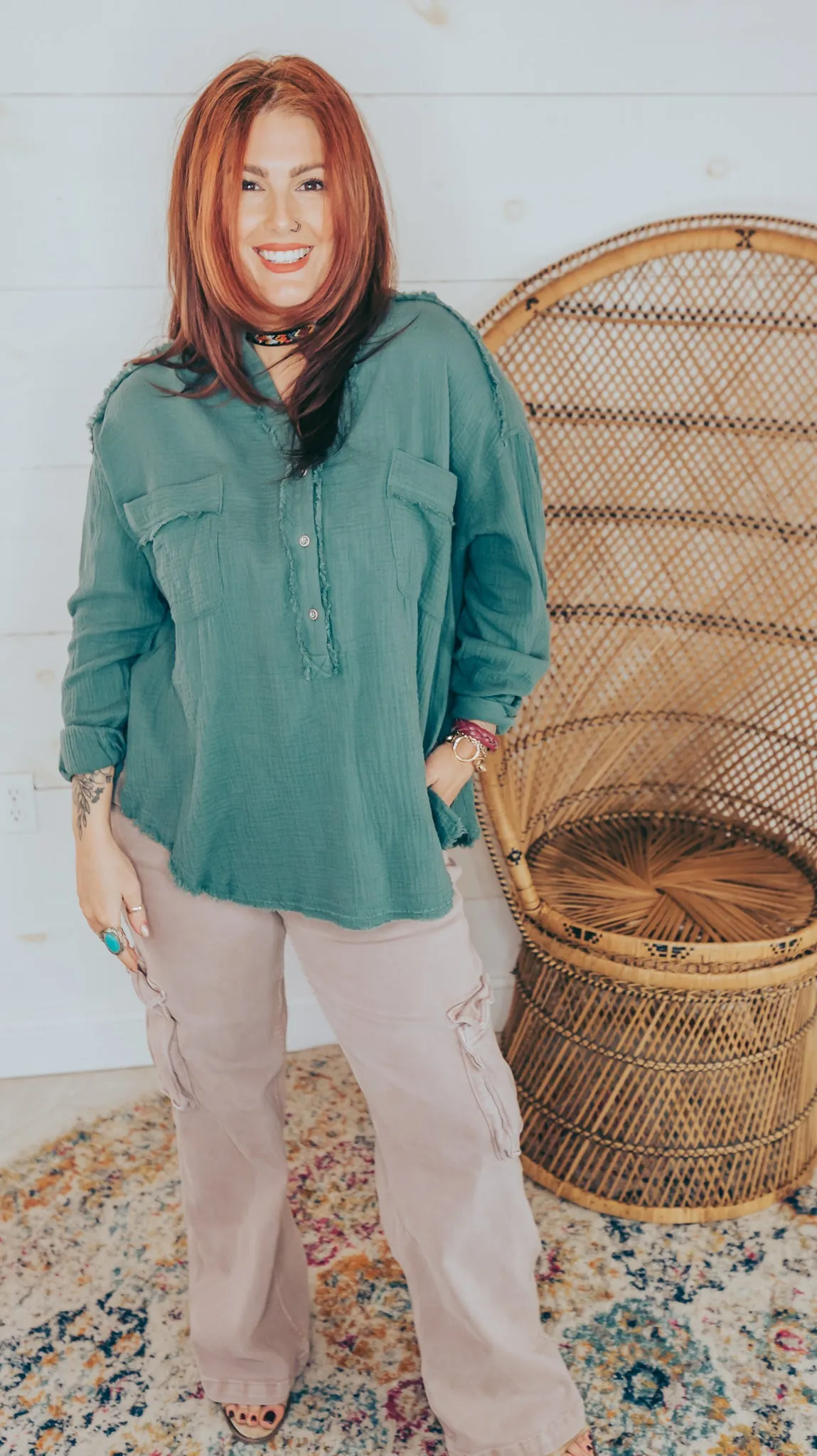 ONLINE EXCLUSIVE RISEN High Rise Cargo Wide Leg Jeans