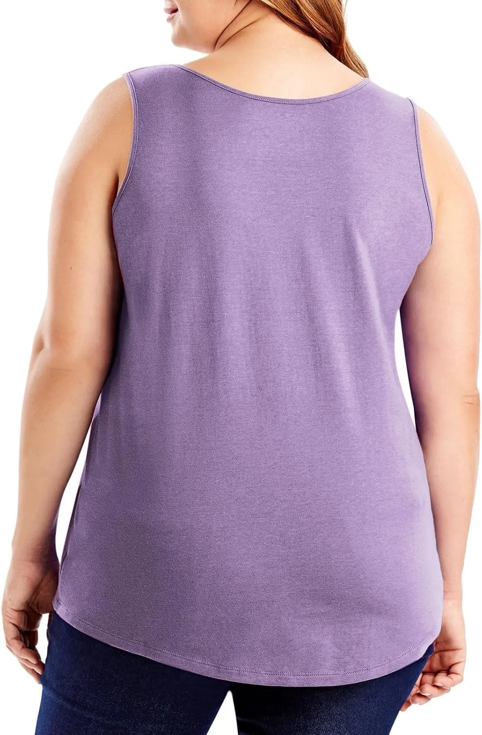 Plus Size Tank Tops for Women Summer Sleeveless Shirts Loose Fit Casual T-Shirt Scoop Neck Round Hem Tee Shirt