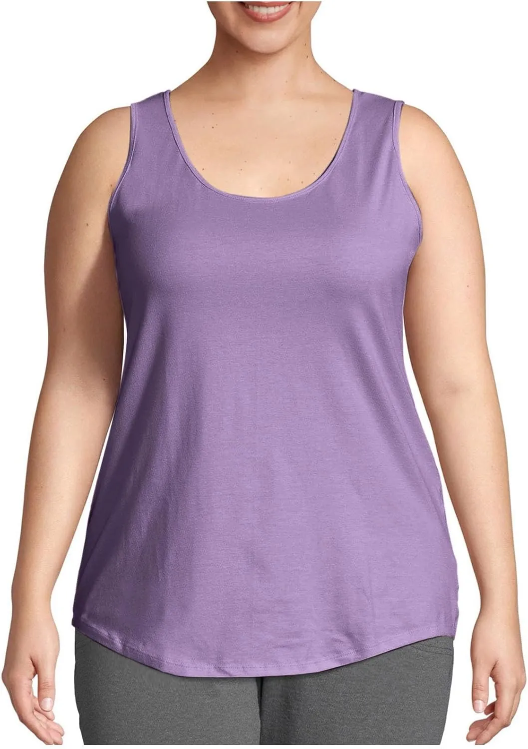 Plus Size Tank Tops for Women Summer Sleeveless Shirts Loose Fit Casual T-Shirt Scoop Neck Round Hem Tee Shirt