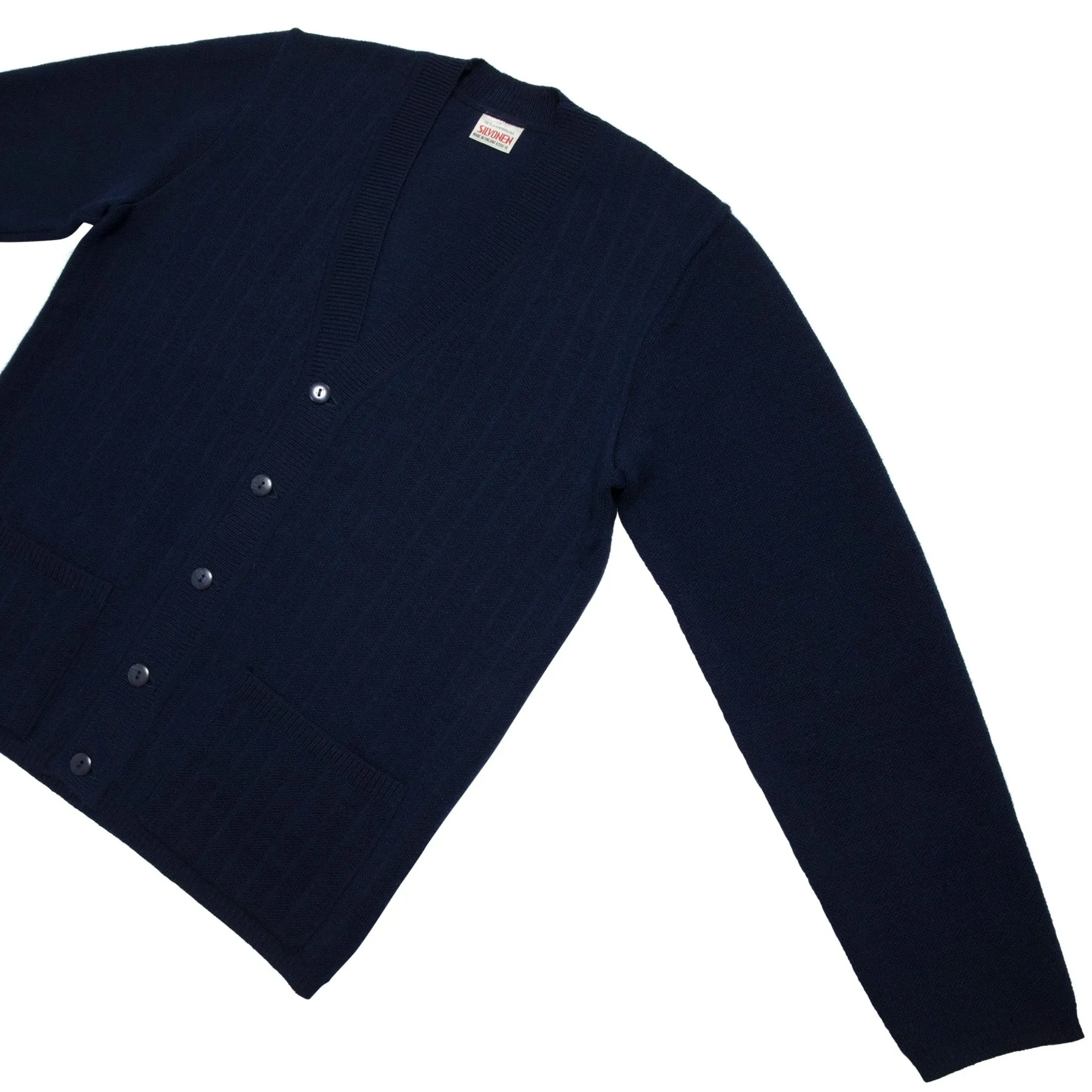 Precision Linked Worsted Wool Rib Knit V-Neck Cardigan