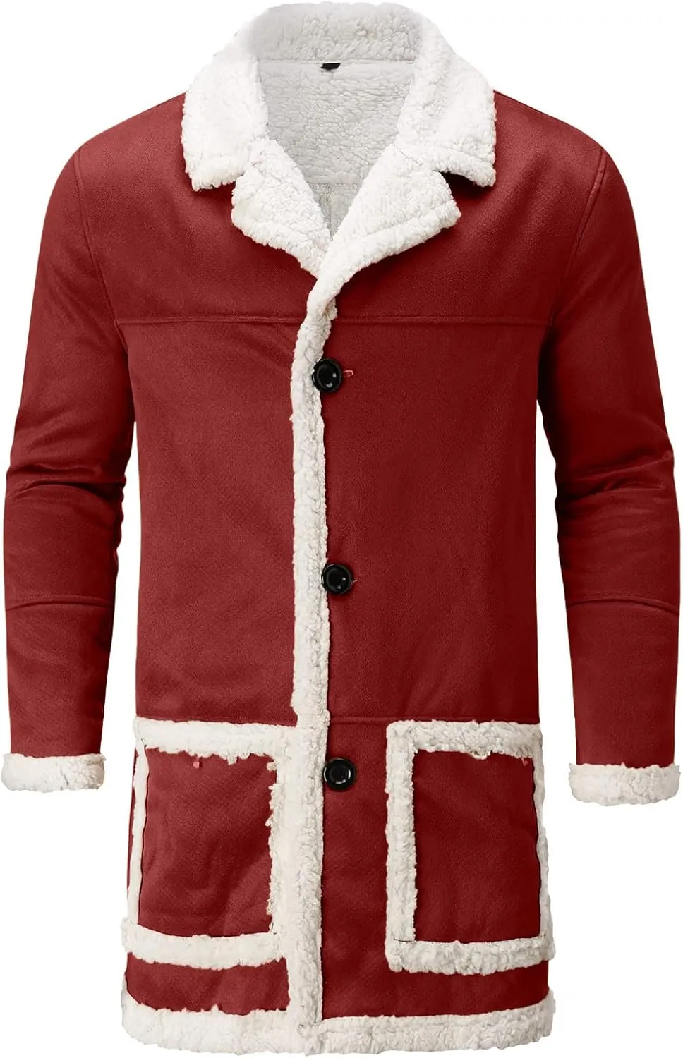 QWENTMTNTY Men's Faux Leather Winter Coats Suede Mid-Length Heavyweight Shearling Coat Big and Tall Thermal Sherpa Jacket