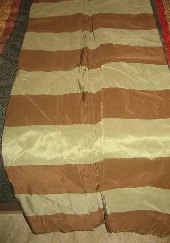SILK TAFFETA FABRIC 54&quot; w ~Olive green &amp; Acorn brown stripes