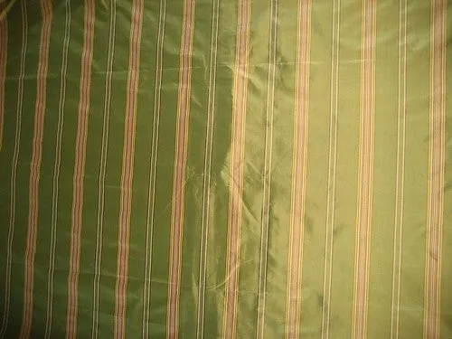 SILK TAFFETA FABRIC stripes~Apple Green n lime yellow colour