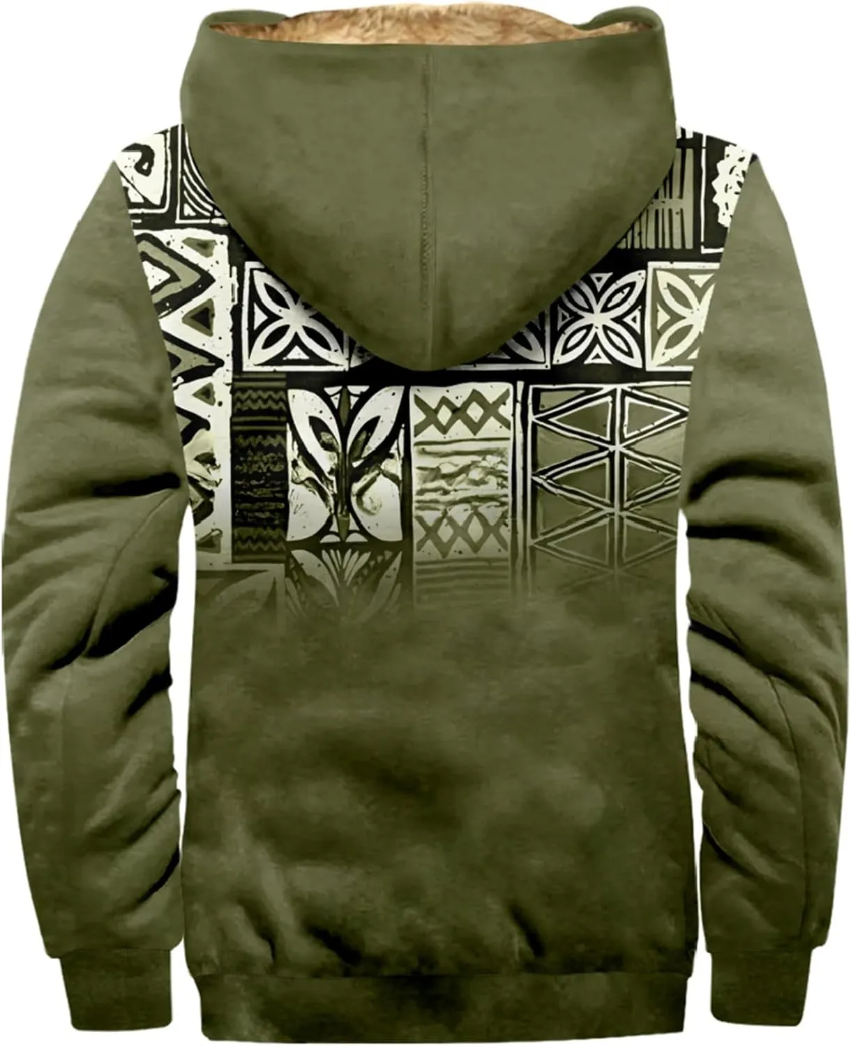 Winter Coats For Men Retro Print Zipper Hooded Warm Windbreaker Jackets Oversized Heavy Hoodie