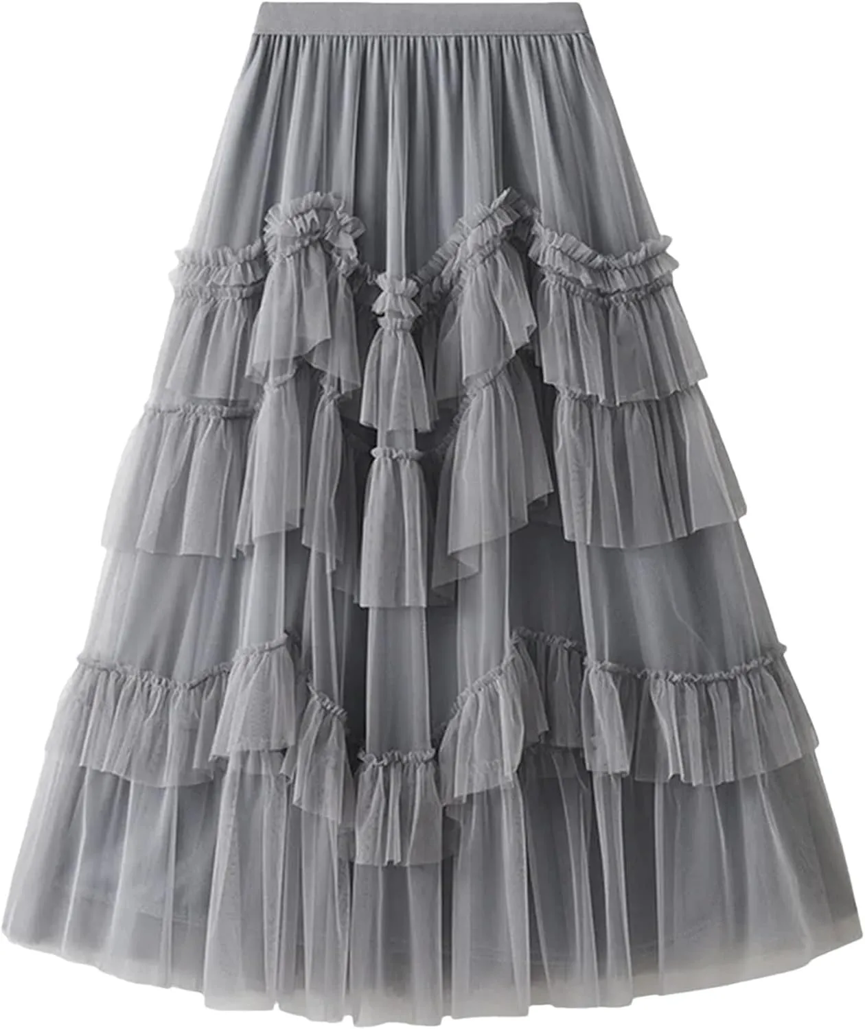 Wjnvfioo Fashion Gauze Mesh Skirt for Women Ruffles Multilayers Long Skirts Female Party Wedding Clothing