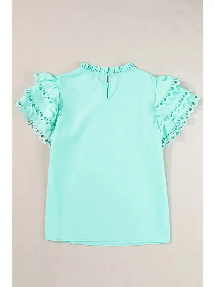 Women's Layered Rickrac Cap Sleeve Filled Neck Blouse