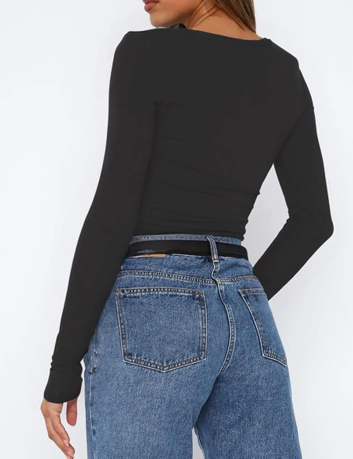 Womens Long Sleeve Square Neck Shirts Crop Tops Going Out Casual Basic Tees Slim Fit Fall Outfits Trendy Clothes