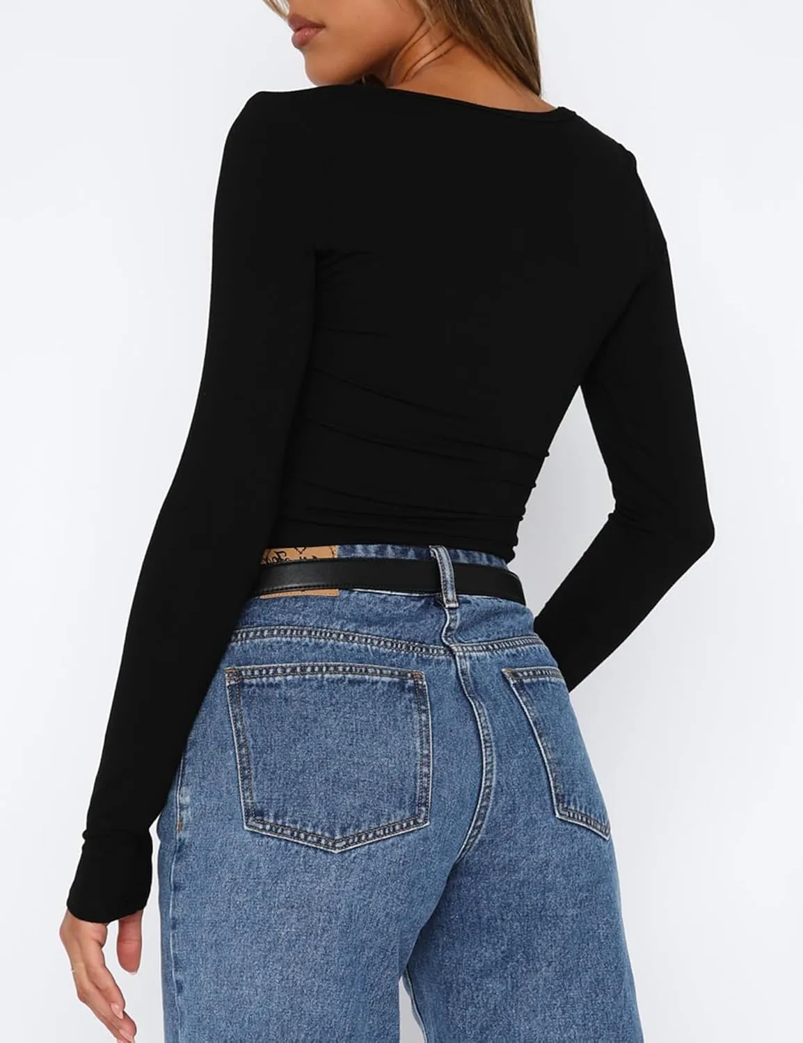 Womens Long Sleeve Square Neck Shirts Crop Tops Going Out Casual Basic Tees Slim Fit Fall Outfits Trendy Clothes