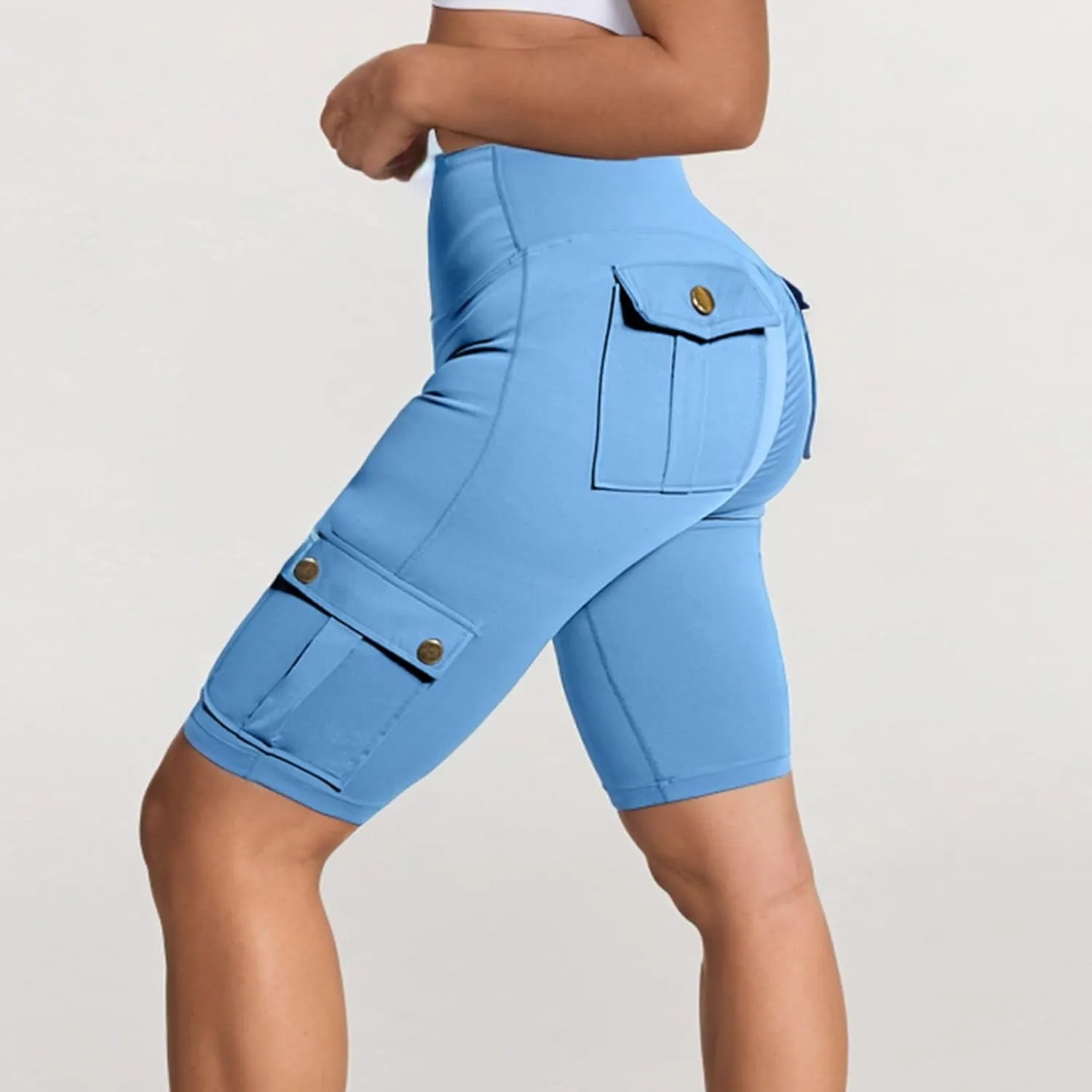 Workout Biker Shorts with Pockets for Women High Waisted Scrunch Gym Biker Booty Shorts Tummy Control Cargo Pants