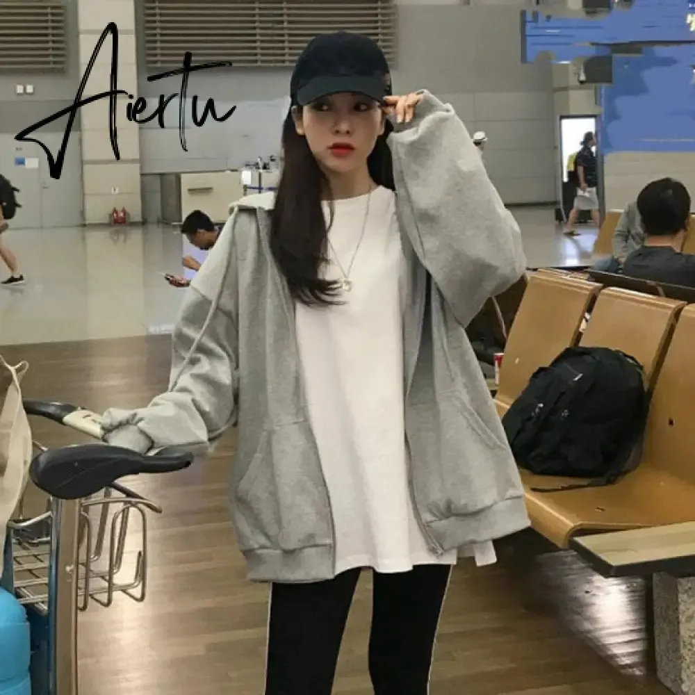 Zip Up Sweatshirt Spring Autumn Jacket Clothes oversize Hoodies Women plus size Vintage Pockets Long Sleeve Casual Large Coats